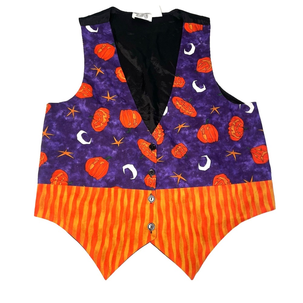 Vintage Halloween Vest Women's Large XL Pumpkin ‎ Trick or Treat Costume